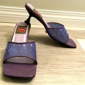 Kitten heel beaded slides